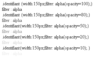 copie d'écran de l'affichage de la propriété css alpha