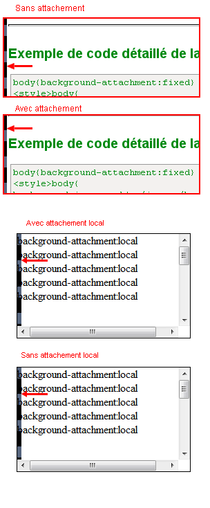 copie d'écran de l'affichage de la propriété css background-attachment