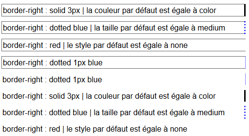 copie d'écran de l'affichage de la propriété css border-right