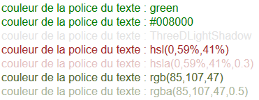 copie d'écran de l'affichage de la propriété css color
