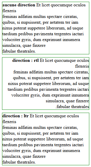 copie d'&eacute;cran de l'affichage de la propri&eacute;t&eacute; css direction
