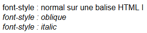 copie d'écran de l'affichage de la propriété css font-style