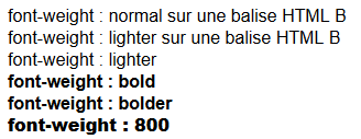copie d'écran de l'affichage de la propriété css font-weight