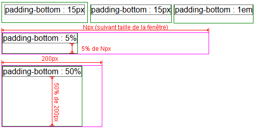 copie d'écran de l'affichage de la propriété css padding-bottom