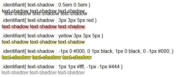 copie d'écran de l'affichage de la propriété css text-shadow