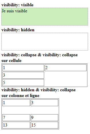 copie d'&eacute;cran de l'affichage de la propri&eacute;t&eacute; css visibility