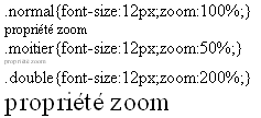 copie d'&eacute;cran de l'affichage de la propri&eacute;t&eacute; css zoom