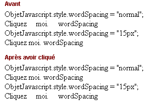 copie d'écran de l'affichage de la propriété css wordSpacing