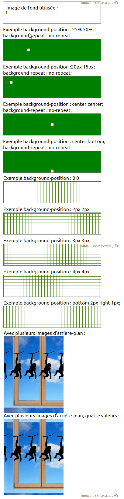 copie d'écran de l'affichage de la propriété CSS background-position