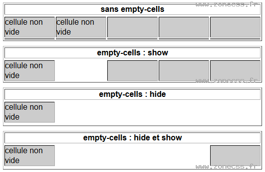 copie d'écran de l'affichage de la propriété CSS empty-cells