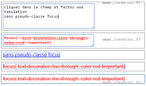 copie d'écran de l'affichage du sélecteur CSS :focus