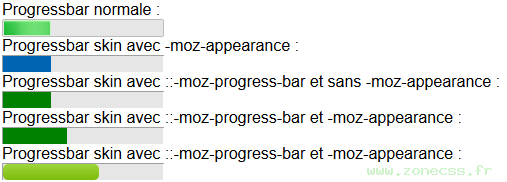 copie d'écran de l'affichage du sélecteur CSS ::-moz-progress-bar