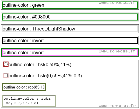 copie d'écran de l'affichage de la propriété CSS outline-color