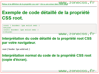copie d'écran de l'affichage du sélecteur CSS :root