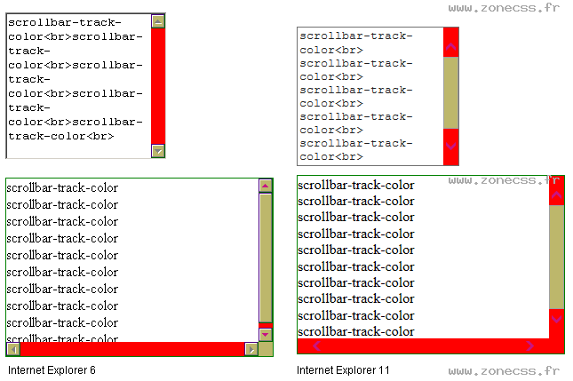 copie d'écran de l'affichage de la propriété CSS scrollbar-track-color
