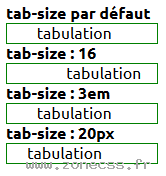 copie d'écran de l'affichage de la propriété CSS tab-size