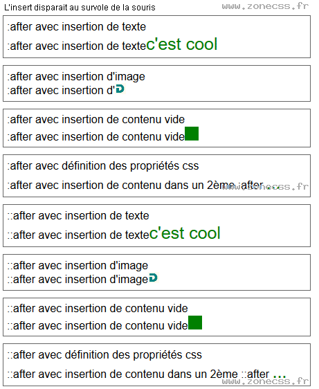 copie d'écran de l'affichage du sélecteur CSS :after