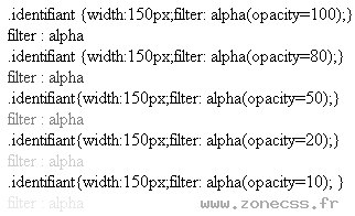 copie d'écran de l'affichage de la propriété CSS alpha
