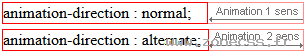 copie d'écran de l'affichage de la propriété CSS animation-direction