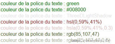 copie d'écran de l'affichage de la propriété CSS color