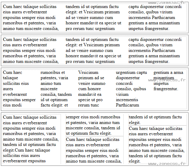 copie d'écran de l'affichage de la propriété CSS column-count