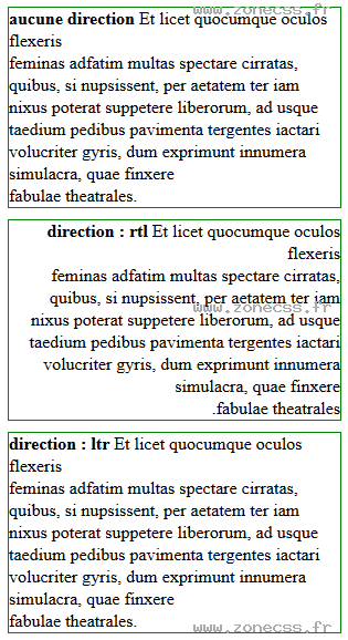 copie d'écran de l'affichage de la propriété CSS direction