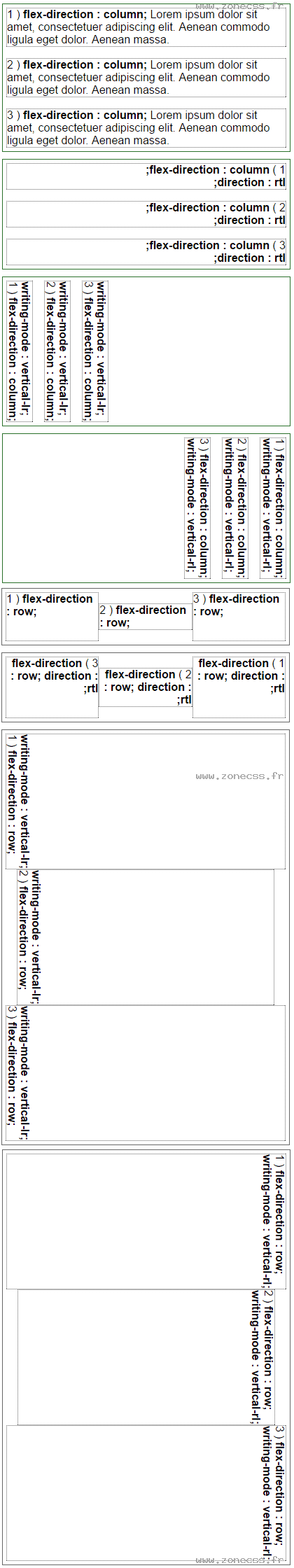 copie d'écran de l'affichage de la propriété CSS flex-direction