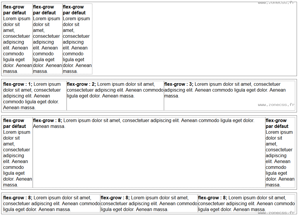 copie d'écran de l'affichage de la propriété CSS flex-grow