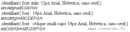 copie d'écran de l'affichage de la propriété CSS font