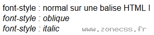 copie d'écran de l'affichage de la propriété CSS font-style