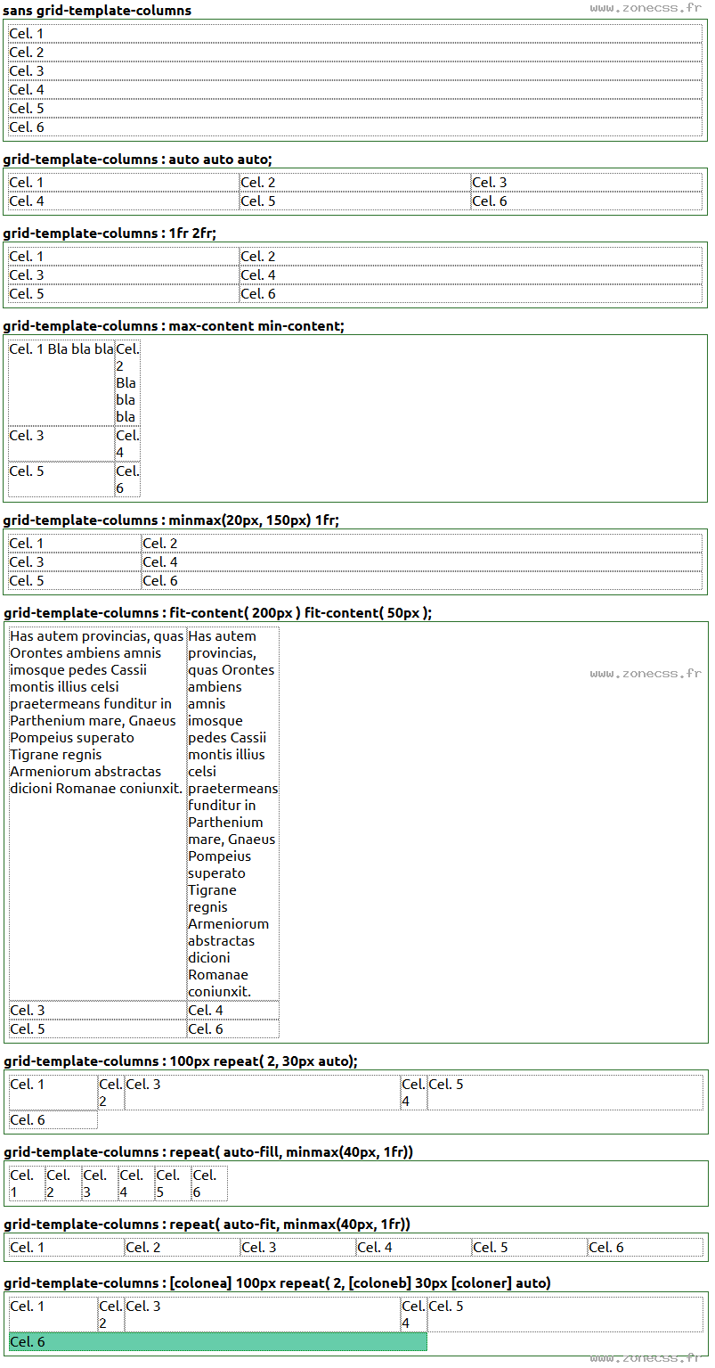 copie d'écran de l'affichage de la propriété CSS grid-template-columns
