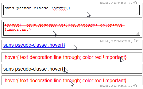 copie d'écran de l'affichage du sélecteur CSS :hover