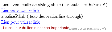 copie d'écran de l'affichage du sélecteur CSS :link