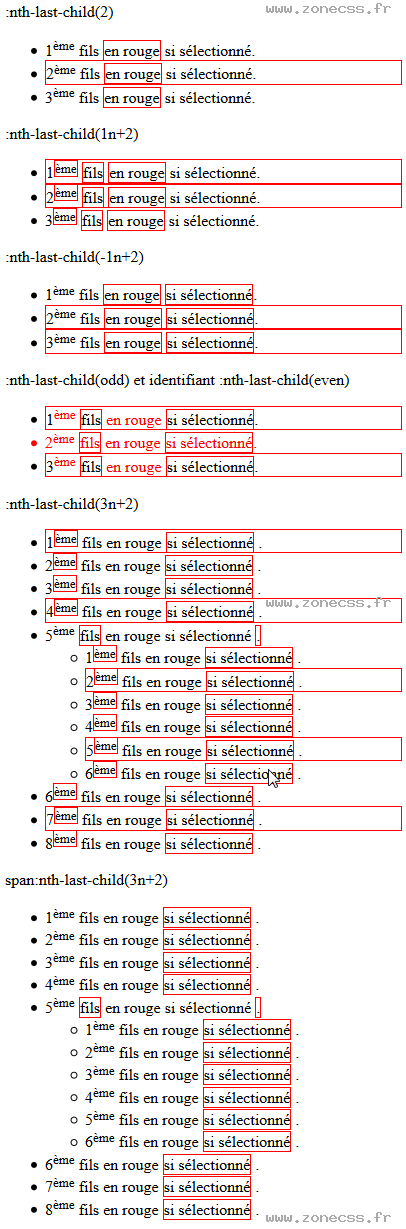 copie d'écran de l'affichage du sélecteur CSS :nth-last-child