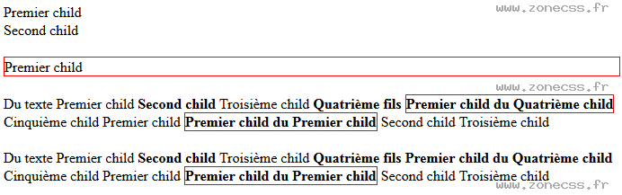 copie d'écran de l'affichage du sélecteur CSS :only-child
