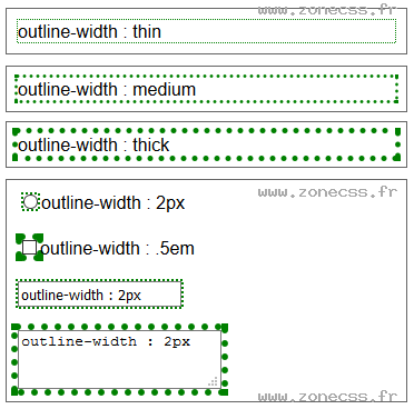 copie d'écran de l'affichage de la propriété CSS outline-width