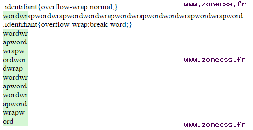 copie d'écran de l'affichage de la propriété CSS overflow-wrap