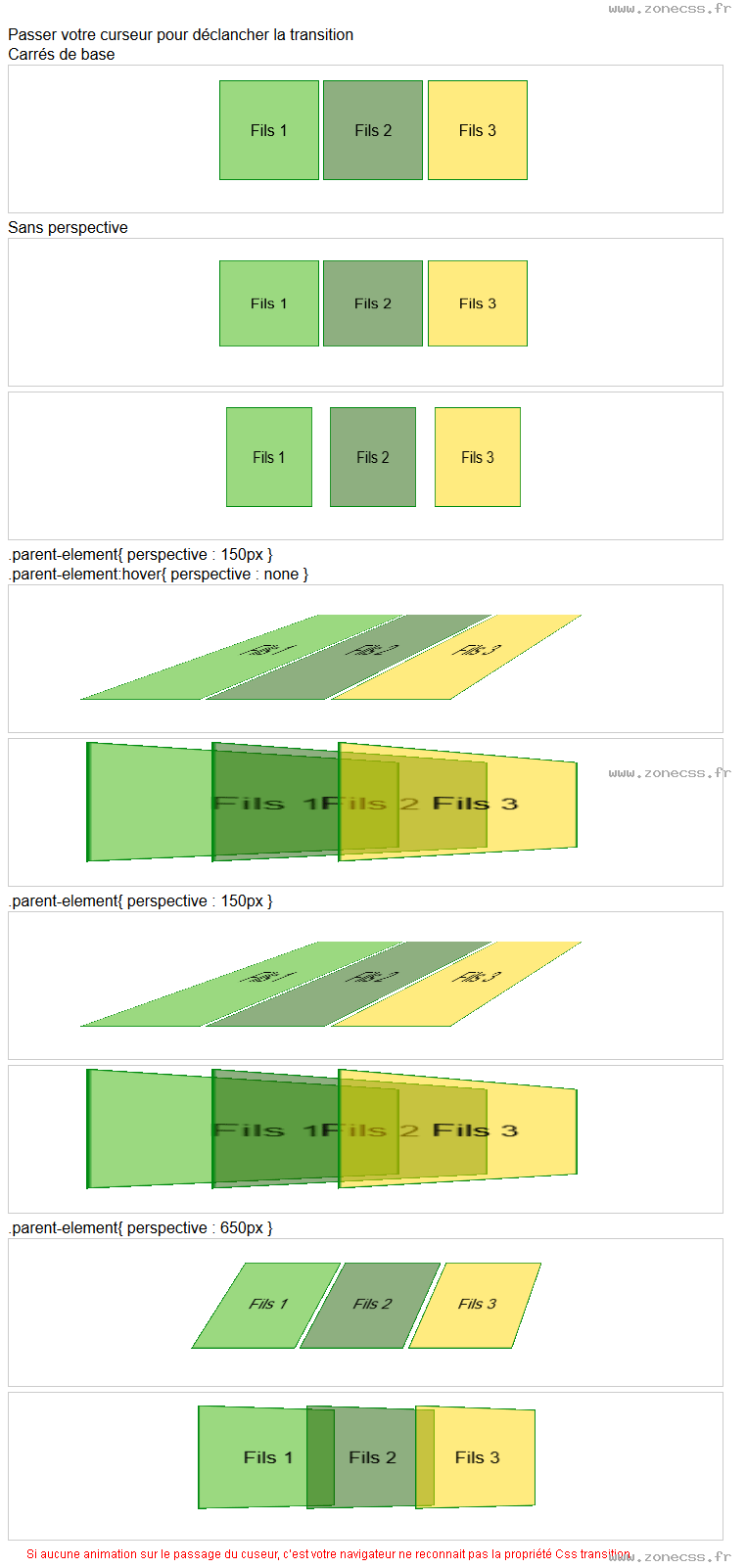 copie d'écran de l'affichage de la propriété CSS perspective