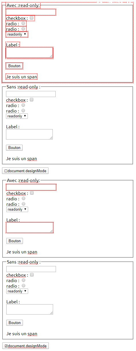 copie d'écran de l'affichage du sélecteur CSS :read-only