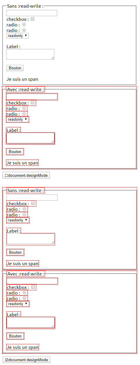 copie d'écran de l'affichage du sélecteur CSS :read-write