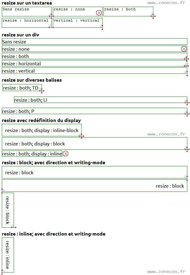 copie d'écran de l'affichage de la propriété CSS resize