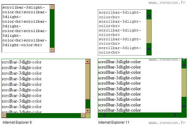 copie d'écran de l'affichage de la propriété CSS scrollbar-3dlight-color