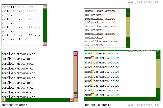 copie d'écran de l'affichage de la propriété CSS scrollbar-arrow-color