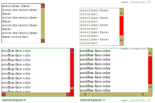 copie d'écran de l'affichage de la propriété CSS scrollbar-face-color