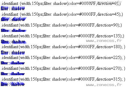 copie d'écran de l'affichage de la propriété CSS shadow