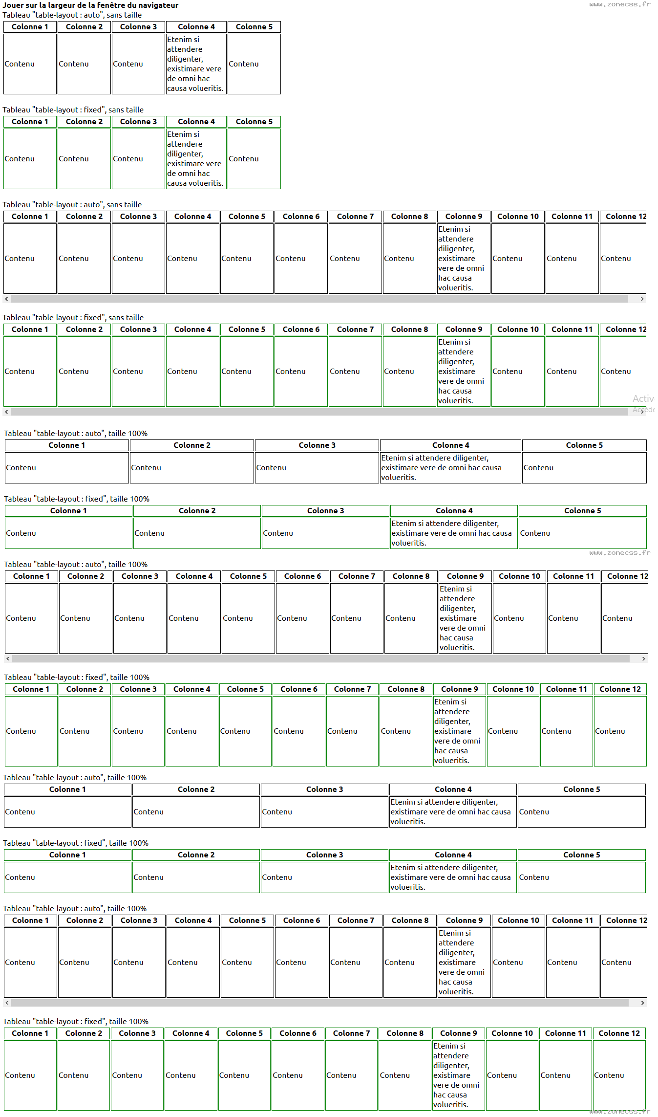 copie d'écran de l'affichage de la propriété CSS table-layout