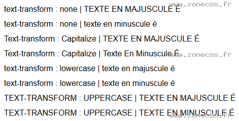 copie d'écran de l'affichage de la propriété CSS text-transform