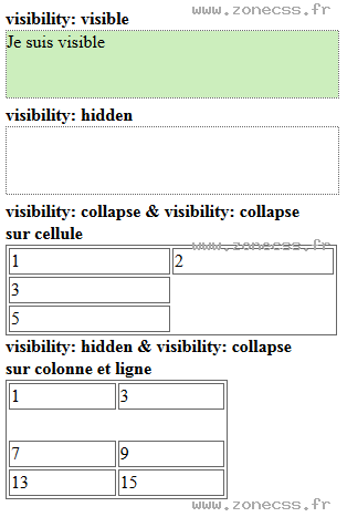 copie d'écran de l'affichage de la propriété CSS visibility