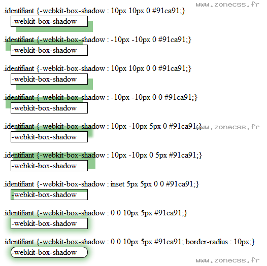 copie d'écran de l'affichage de la propriété CSS -webkit-box-shadow