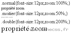 copie d'écran de l'affichage de la propriété CSS zoom